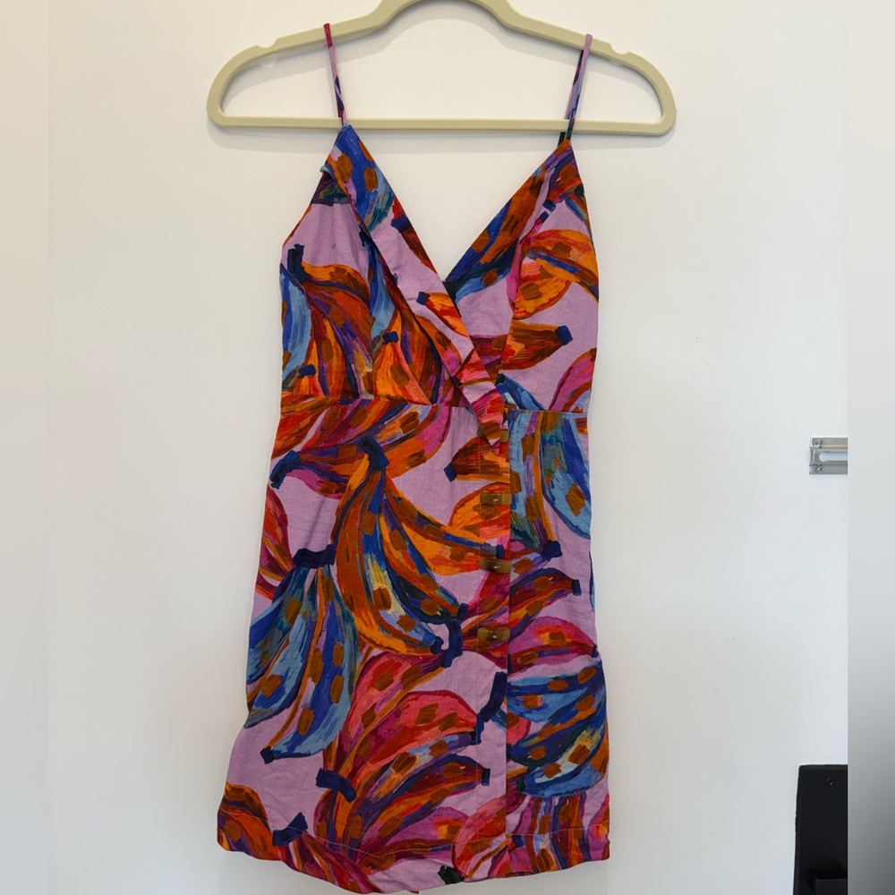 FARM Rio Strapless Dress in Pink, Orange, and Blue